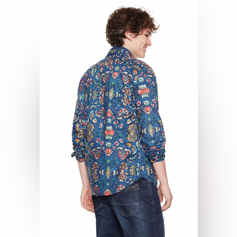 Desigual Men's Joan Blue Floral Shirt (M3) - Picture 2 of 10